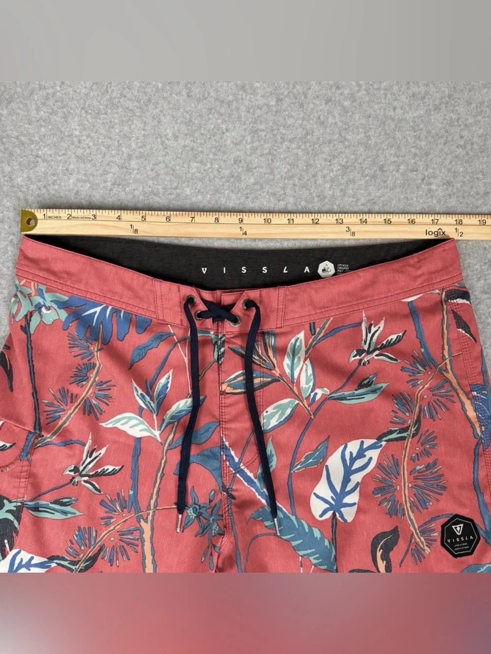 VISSLA Red Coral Floral Men's Swim Board Shorts Swim Trunks Tropical Size 36 - Picture 11 of 14